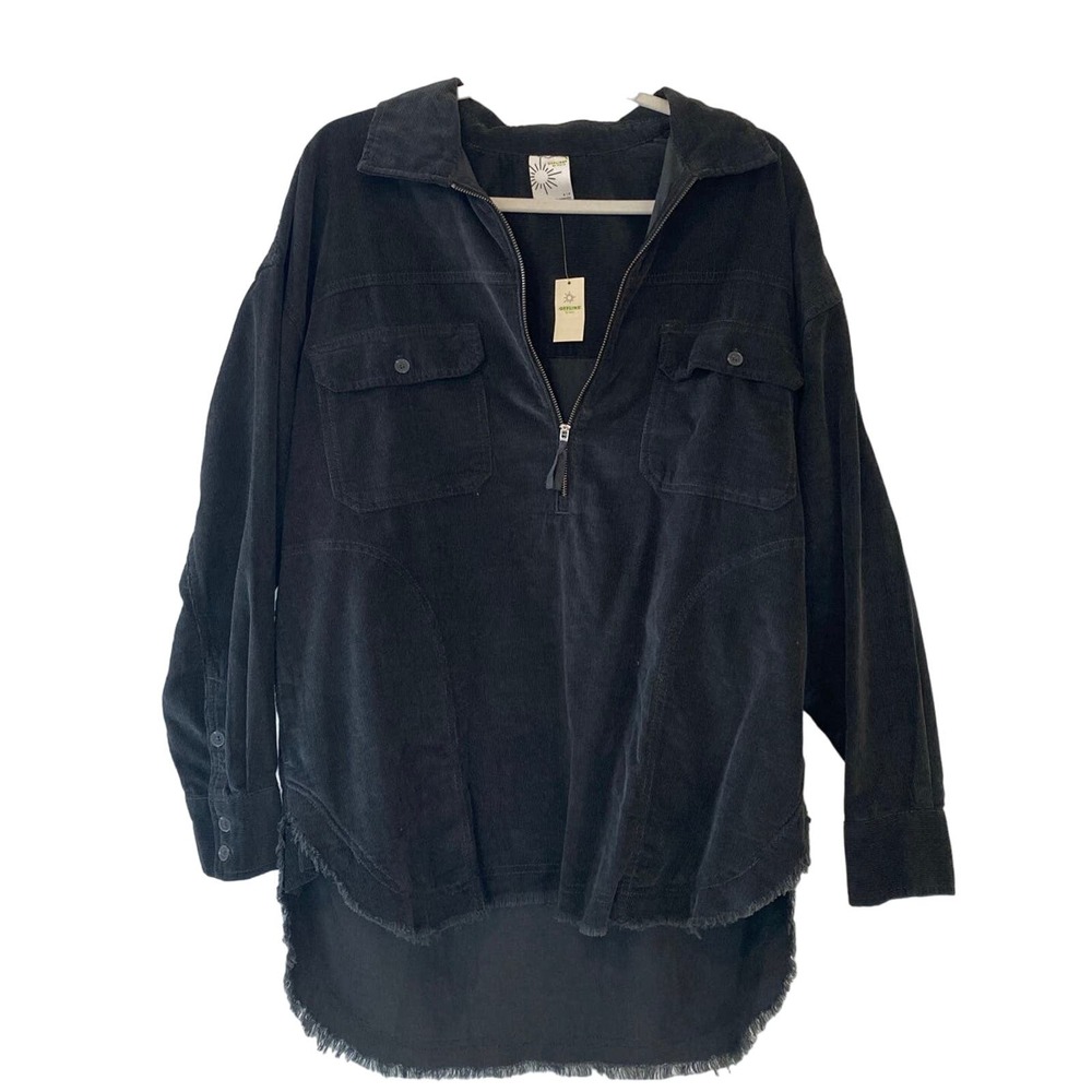 NWT Aerie Oversized Quarter Zip Corduroy Pullover Black Size S